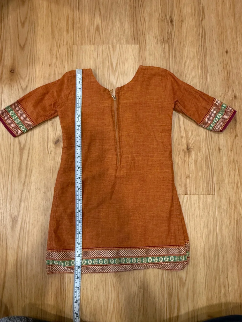 Boys Indian Kurta in Rust Orange with Embroidered Sleeve